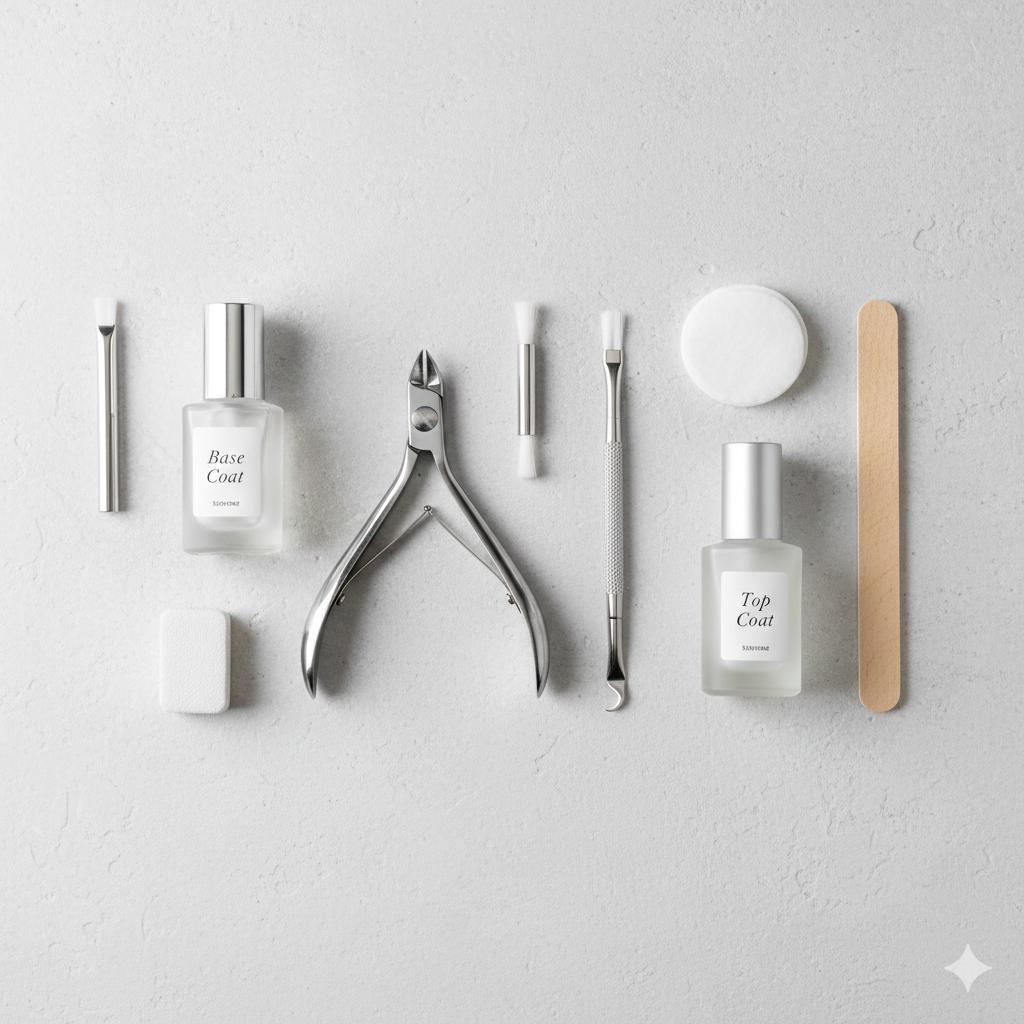 Professional manicure tools arranged neatly for nail services