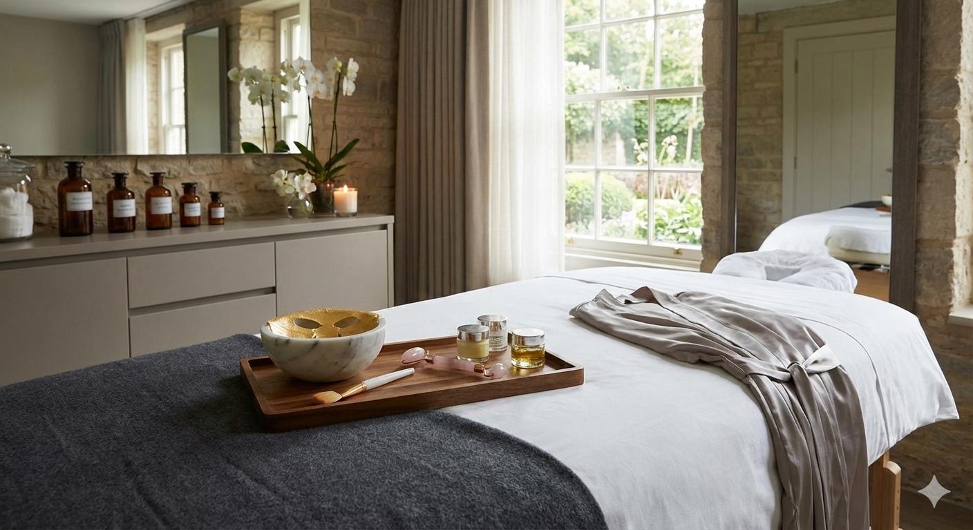 Professional tools arranged for a facial treatment in a spa setting
